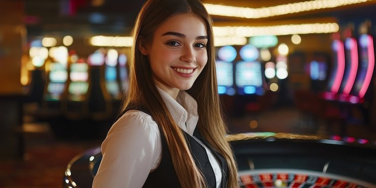 Meja Casino Hold'em dengan dealer langsung menampilkan hole cards dan kartu komunitas di sumo77